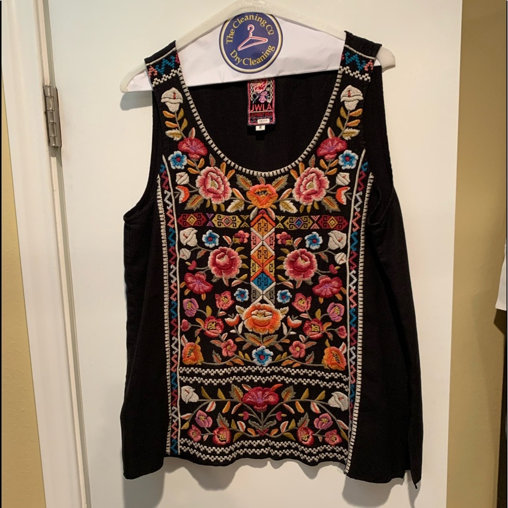 Johnny Was black linen embroidered sleeveless top
